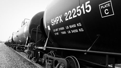 Close-up of train on railroad track