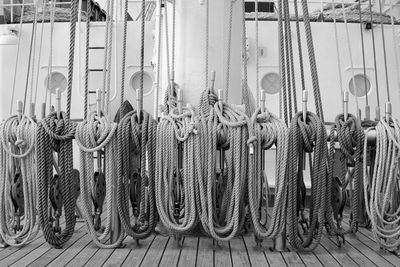 Row of clothes hanging on clothesline