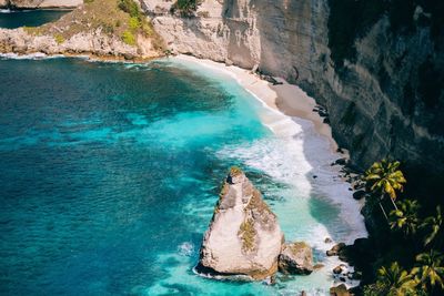 High angle view of rocks on beach