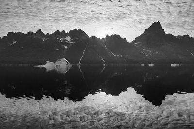 Reflection of mountain in lake against sky