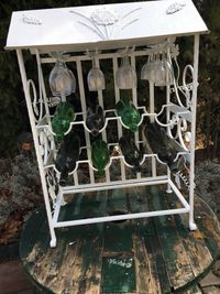 High angle view of chairs on table