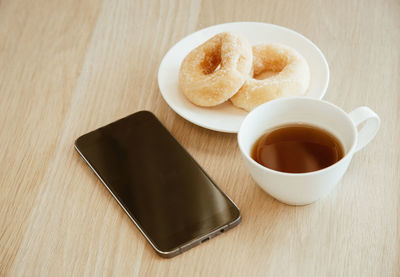High angle view of coffee on table