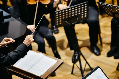 High angle view of musicians