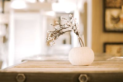 Close-up of flower vase on table at home