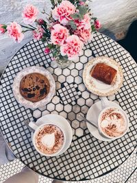 High angle view of breakfast on table