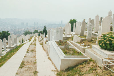 Panoramic view of cemetery against sky