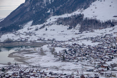 Aerial view of mountains lake lungernersee