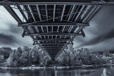 Low angle view of bridge over river against sky