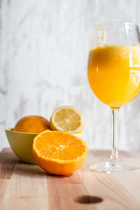 Orange juice on table