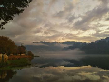 Scenic view of lake against sky during sunset