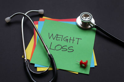 High angle view of book on table