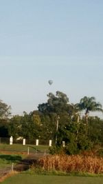 Hot air balloon against clear sky