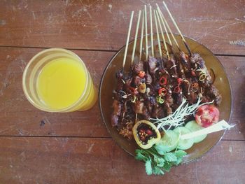 High angle view of breakfast served on table