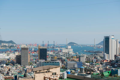 Cityscape against clear sky