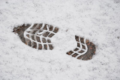 High angle view of snow covered land