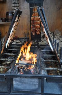 High angle view of barbecue