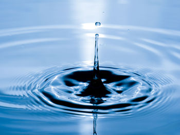 Close-up of drop falling on water