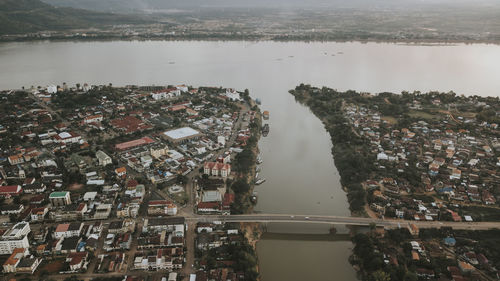 Drone aerial photograph of pakxe, laos.