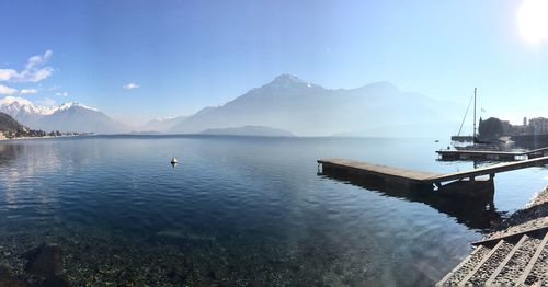 Scenic view of lake against cloudy sky