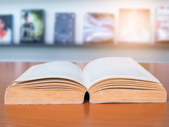 Close-up of open book on table