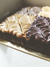 High angle view of chocolate cake in plate