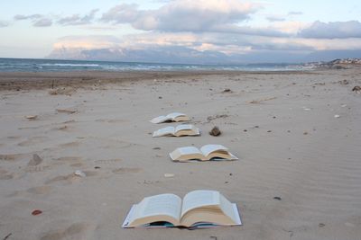 People on beach against sky