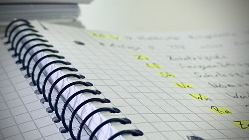 High angle view of books on paper