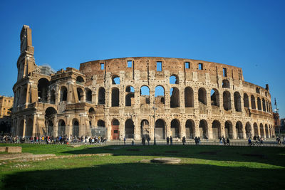 Exterior of historic building against clear blue sky