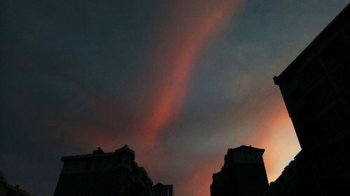 Low angle view of silhouette buildings against sky during sunset