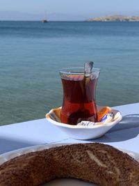Close-up of ice tea in sea
