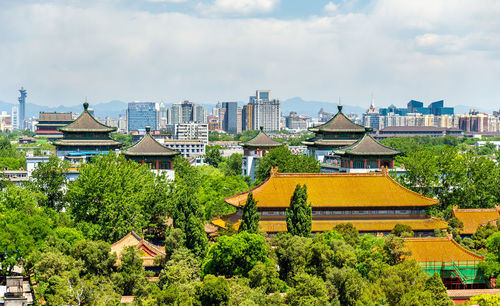 High angle view of townscape against sky