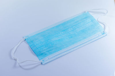High angle view of blue table against white background
