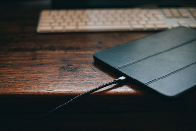 High angle view of laptop on table