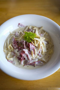 High angle view of meal served in bowl