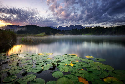 Scenic view of lake against sky during sunset