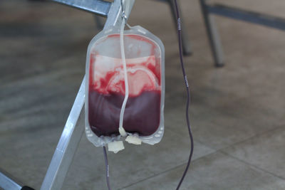 Close-up of blood bag