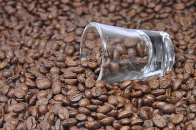 Close-up of coffee beans in glass