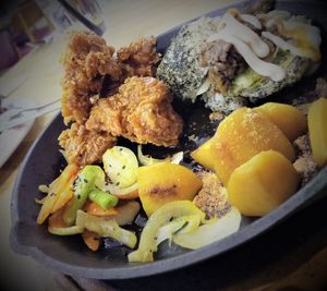 Close-up of food served in plate