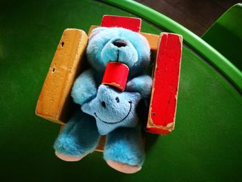 Close-up of red toy on table