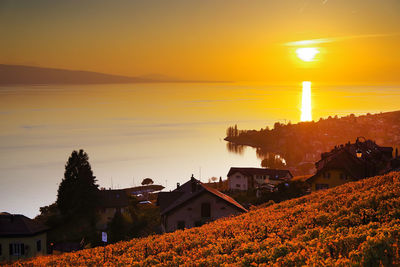 View of town at sunset