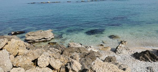 High angle view of rocks on beach