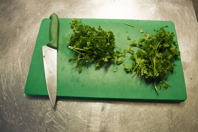 High angle view of vegetables on cutting board