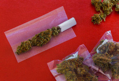 High angle view of vegetables on table