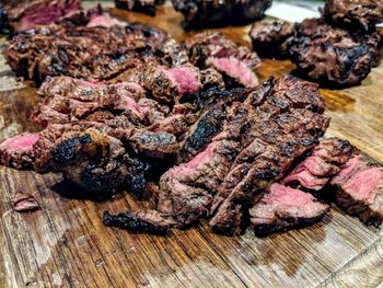 Close-up of meat on barbecue grill