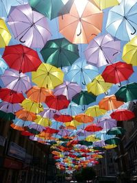 Low angle view of colorful lanterns