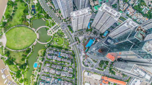 High angle view of buildings in city