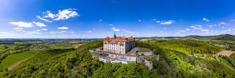 Panoramic view of temple building against sky