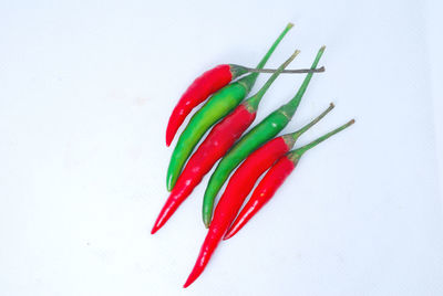 Close-up of red chili pepper against white background