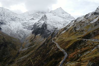 Scenic view of mountains against sky during winter