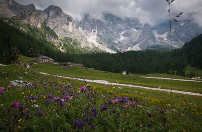 Scenic view of mountains against cloudy sky